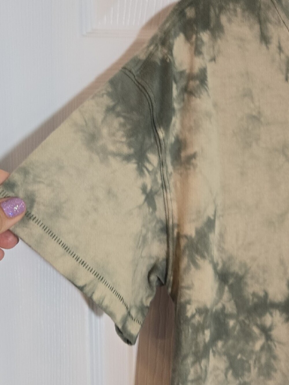 Old Navy Olive Green Cream Tie-Dye Short Size Slits Sleeve Midi Dress Size Small - Picture 4 of 8